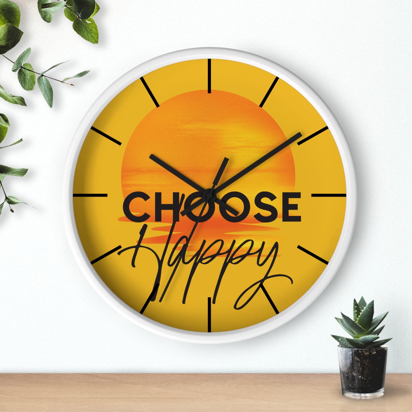 Choose Happy Sunset Wall Clock – Uplifting Home & Office Decor