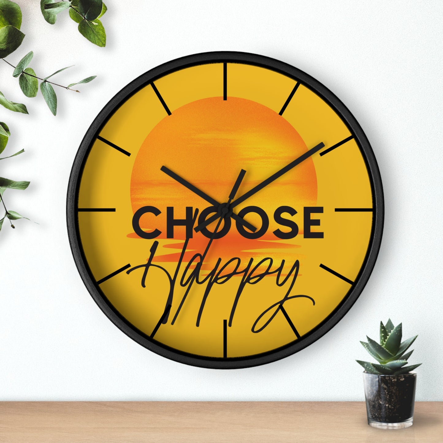 Choose Happy Sunset Wall Clock – Uplifting Home & Office Decor