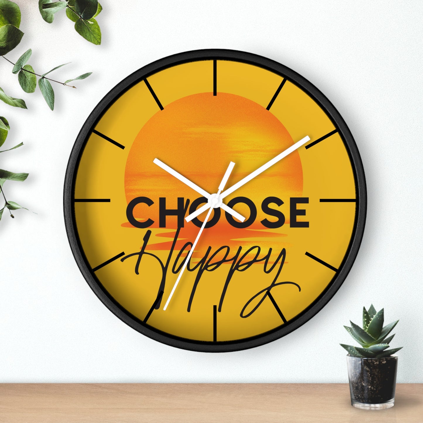 Choose Happy Sunset Wall Clock – Uplifting Home & Office Decor
