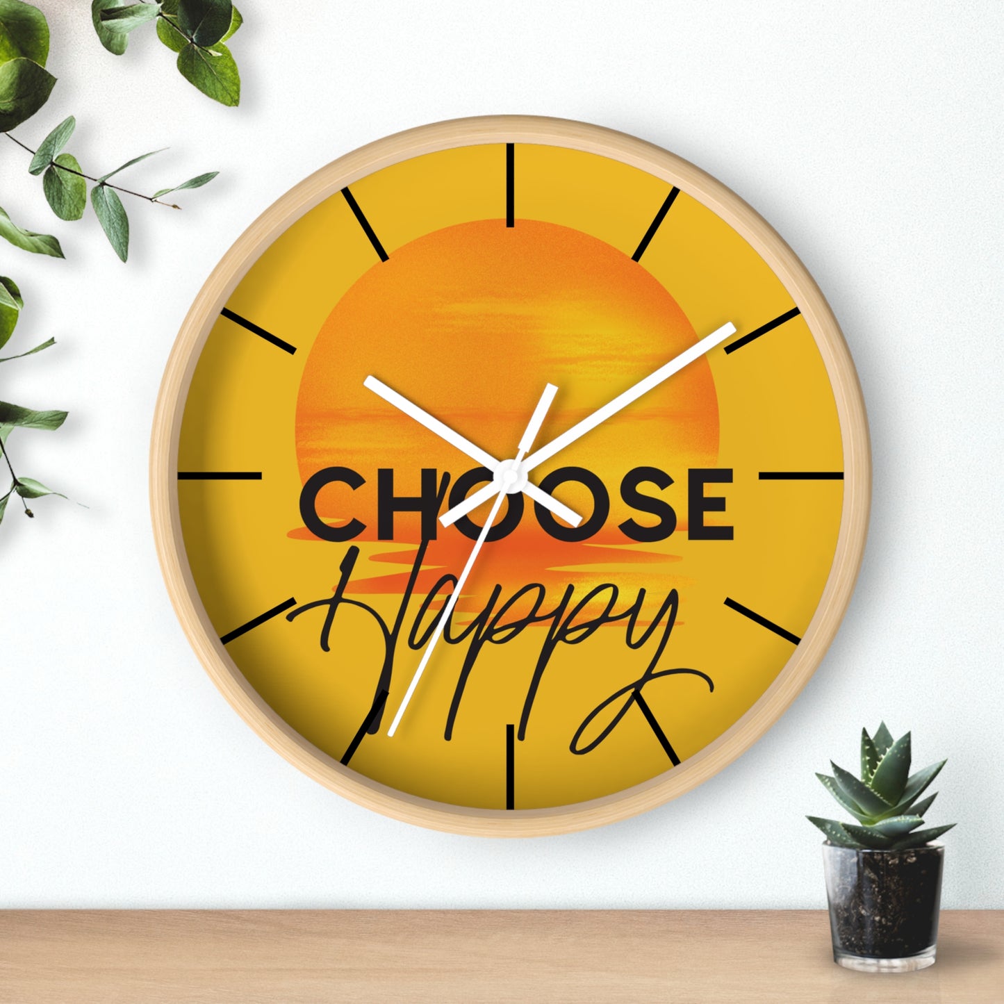 Choose Happy Sunset Wall Clock – Uplifting Home & Office Decor