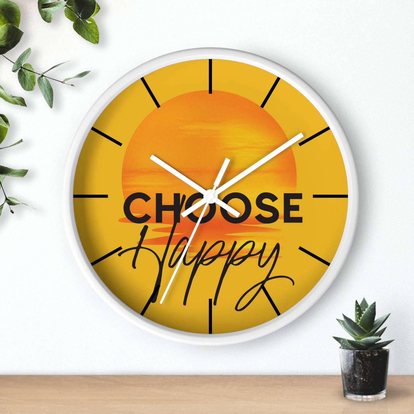 Choose Happy Sunset Wall Clock – Uplifting Home & Office Decor