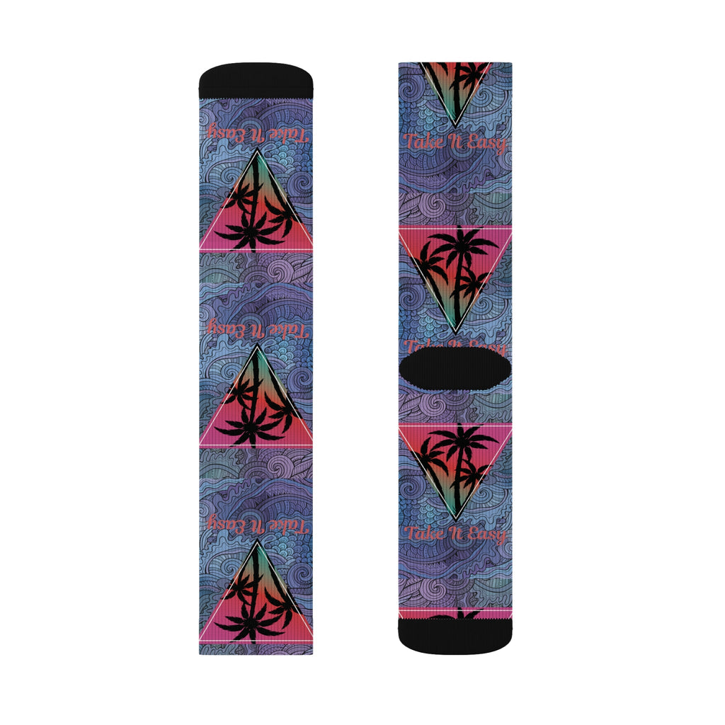 Take It Easy Tropical Socks – Cozy Sublimation Crew Socks for Relaxed Vibes Printify