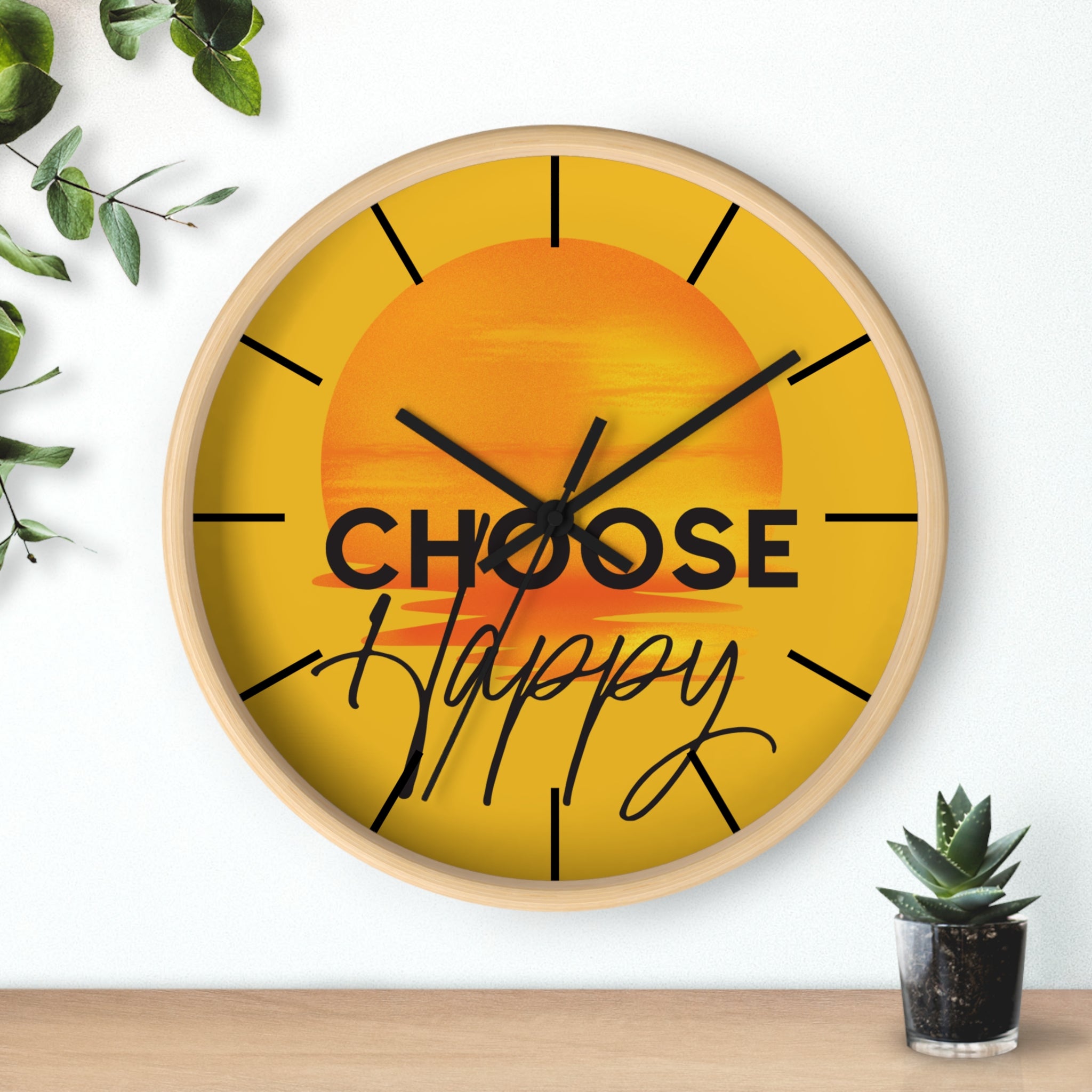 Choose Happy Sunset Wall Clock – Uplifting Home & Office Decor