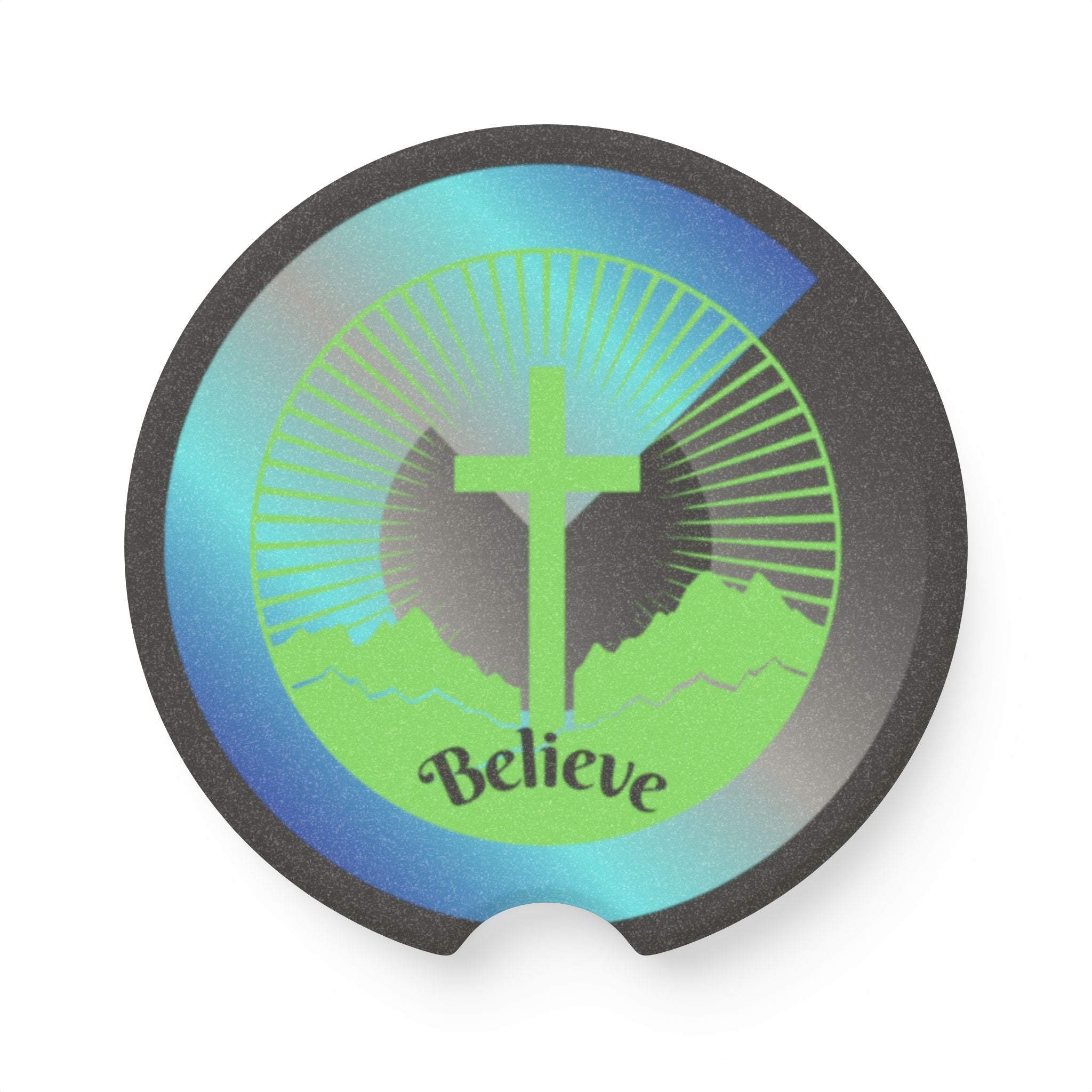 “Believe” Christian Car Coaster – Inspirational Faith-Based Auto Accessory Printify