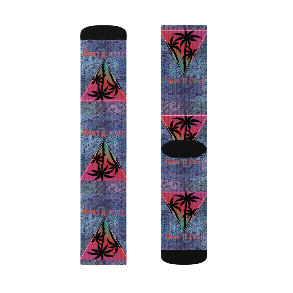 Take It Easy Tropical Socks – Cozy Sublimation Crew Socks for Relaxed Vibes Printify