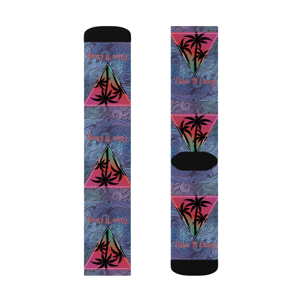 Take It Easy Tropical Socks – Cozy Sublimation Crew Socks for Relaxed Vibes Printify