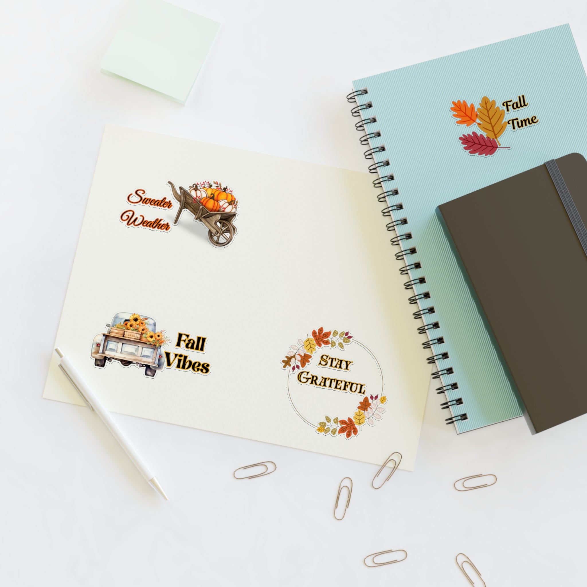 Autumn Sticker Sheets - Stay Grateful, Fall Vibes, Seasonal Decorations, Scrapbooking, Journaling, Gift Wrap Ideas