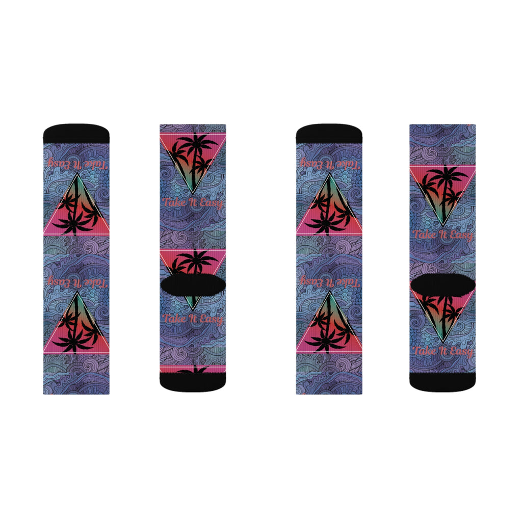 Take It Easy Tropical Socks – Cozy Sublimation Crew Socks for Relaxed Vibes Printify