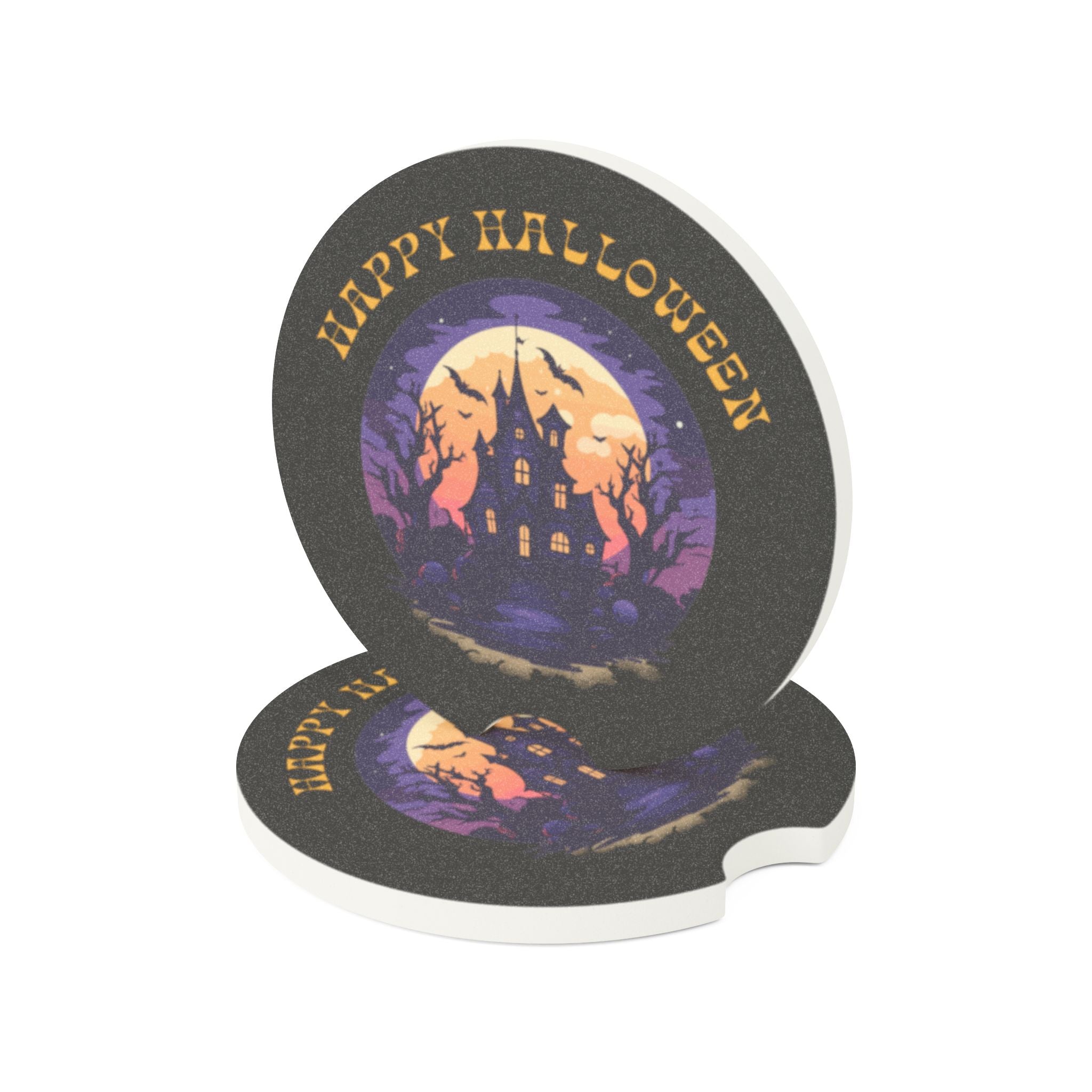 Halloween Car Coaster – Soapstone Auto Accessory with Spooky Fall Design Printify