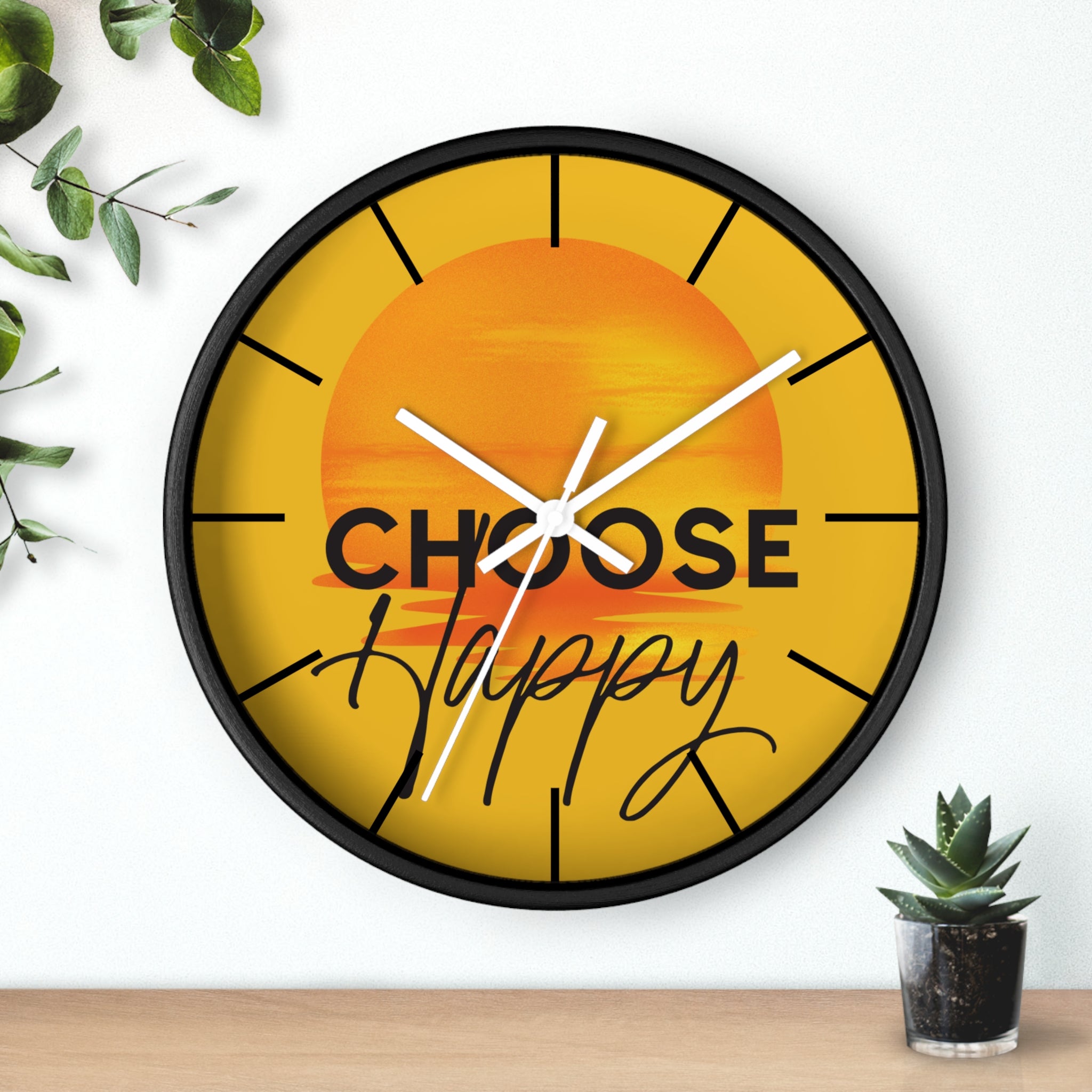 Choose Happy Sunset Wall Clock – Uplifting Home & Office Decor