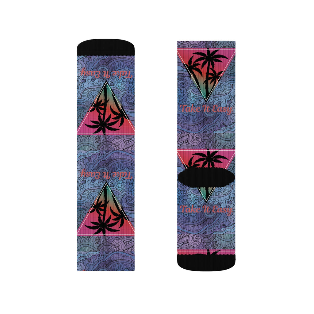 Take It Easy Tropical Socks – Cozy Sublimation Crew Socks for Relaxed Vibes Printify