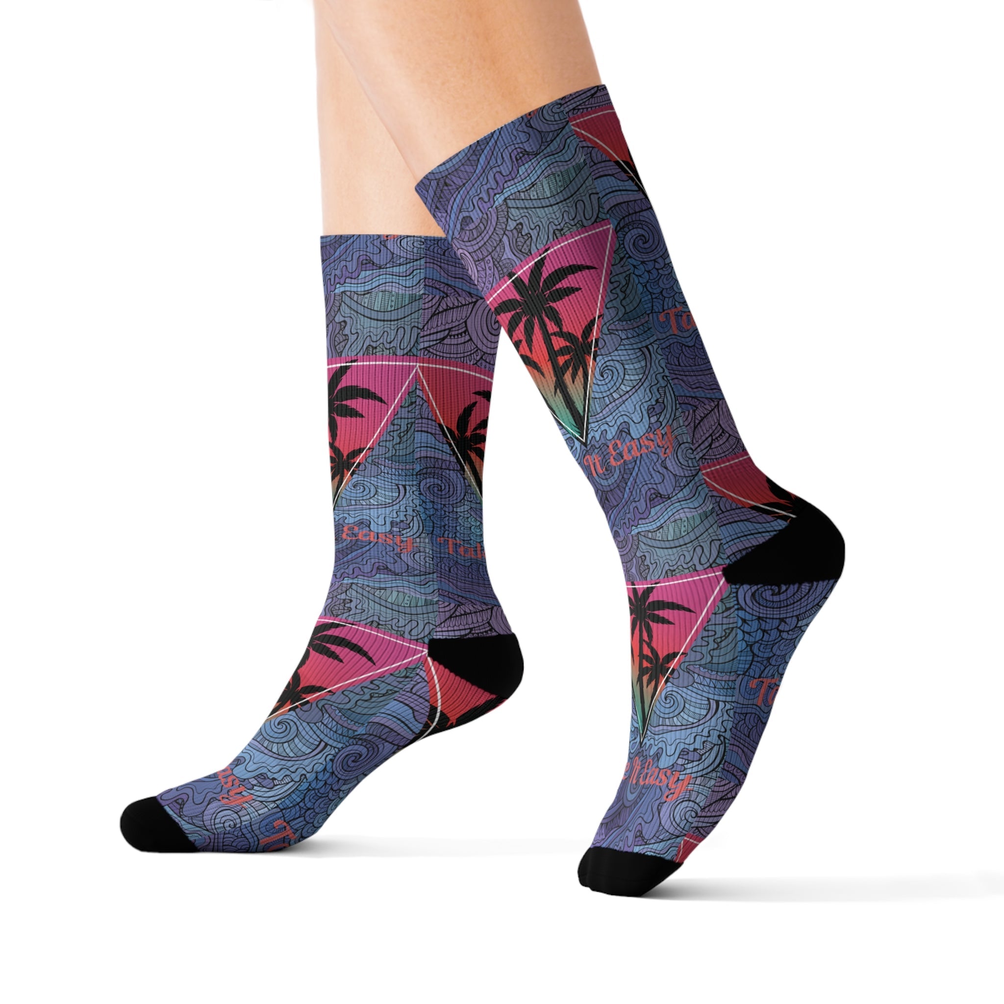 Take It Easy Tropical Socks – Cozy Sublimation Crew Socks for Relaxed Vibes Printify