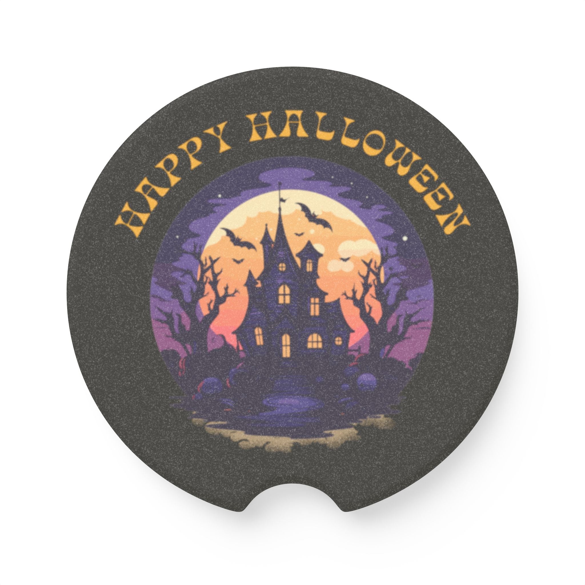 Halloween Car Coaster – Soapstone Auto Accessory with Spooky Fall Design Printify