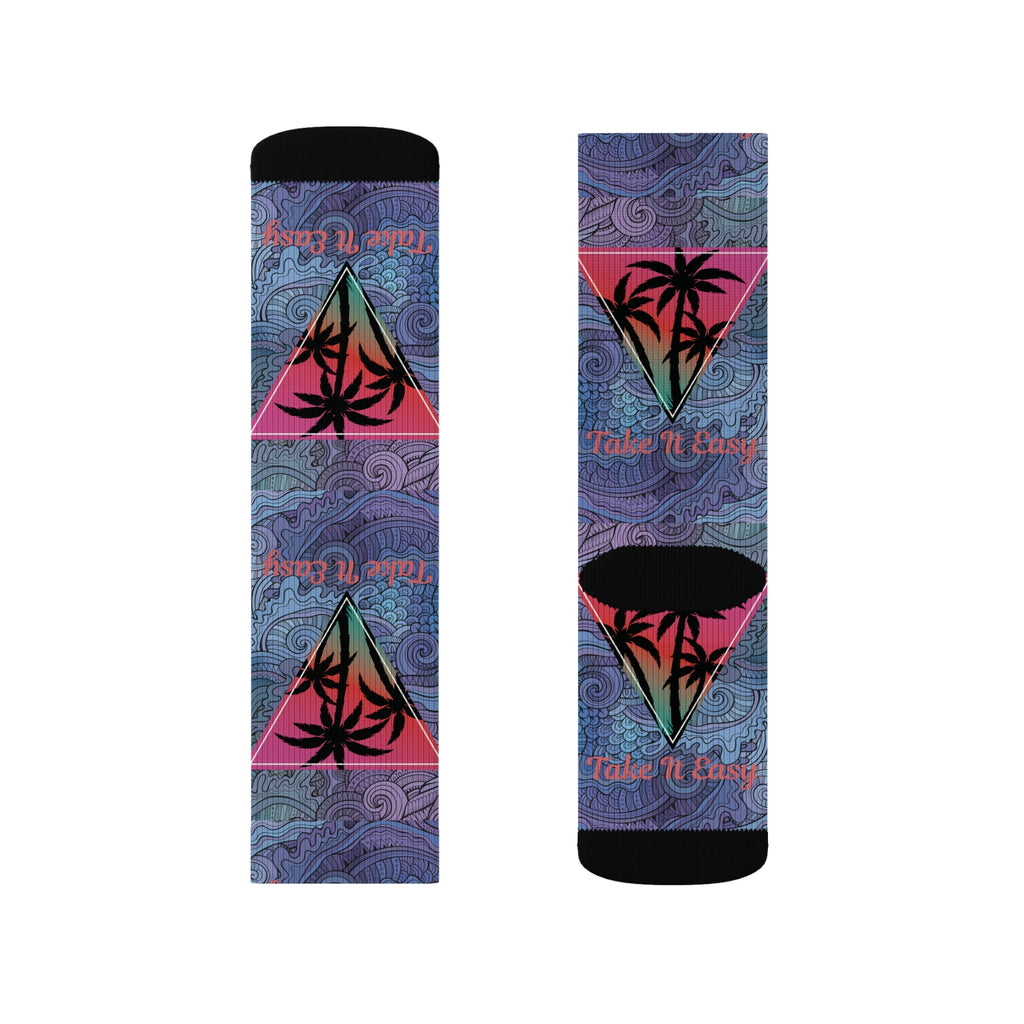 Take It Easy Tropical Socks – Cozy Sublimation Crew Socks for Relaxed Vibes Printify