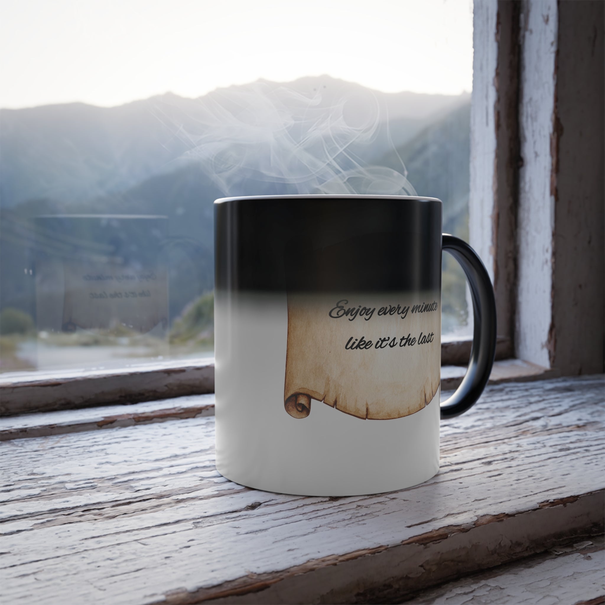 “Enjoy Every Minute” Magic Mug – Heat-Activated Surprise Printify
