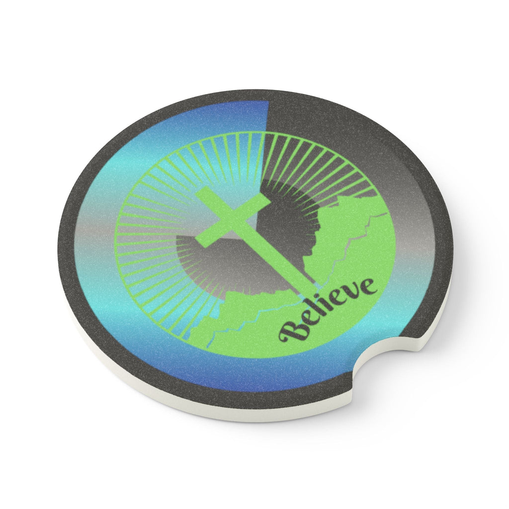 “Believe” Christian Car Coaster – Inspirational Faith-Based Auto Accessory Printify