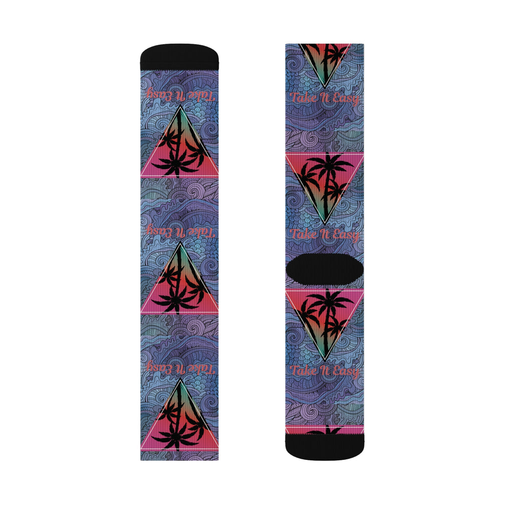 Take It Easy Tropical Socks – Cozy Sublimation Crew Socks for Relaxed Vibes Printify