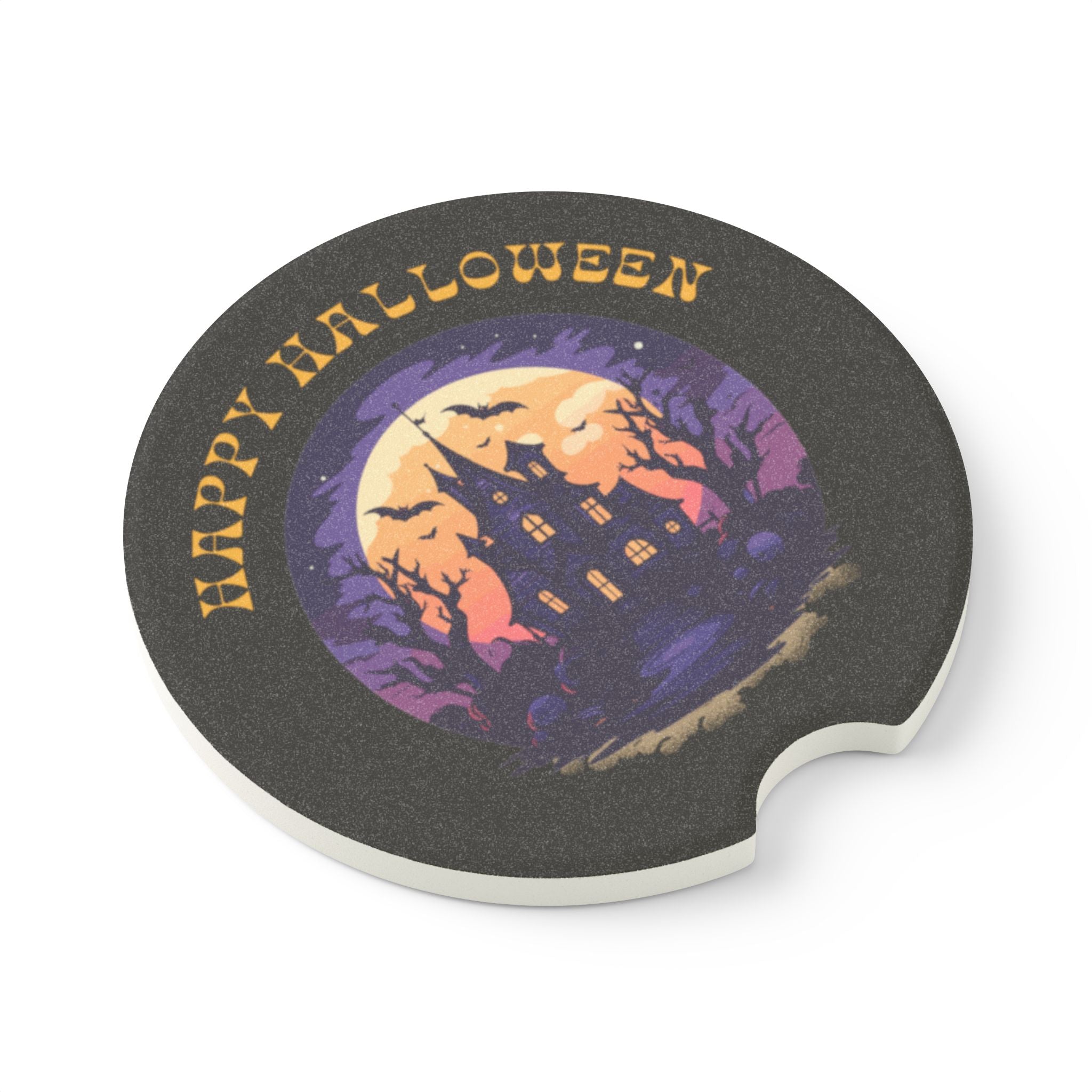 Halloween Car Coaster – Soapstone Auto Accessory with Spooky Fall Design Printify